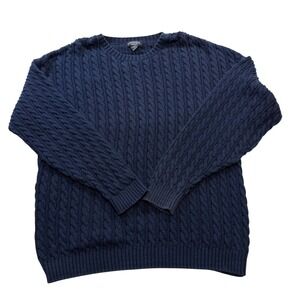 Vintage 90s Cambridge Classics Mens Navy Blue Cable Knit Cotton Sweater XL USA